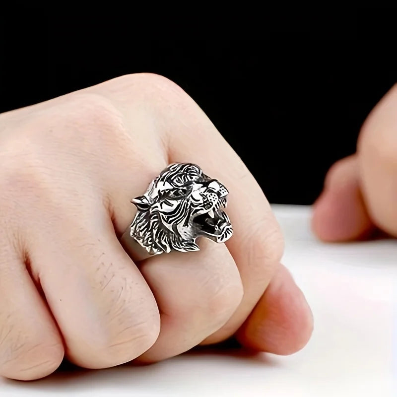 opening creative natural jewelry  domineering tiger head ring men's personalized retro fashion ring