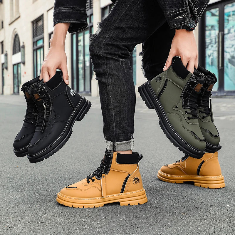 Men's thick soled shock-absorbing, wear-resistant, anti slip, retro casual yellow boots are comfortable, lightweight, cold resistant