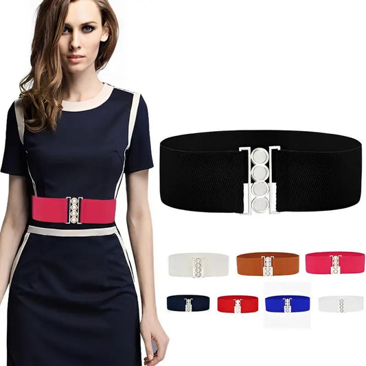Women’s Elastic Cinch Belt  Fashion Stretch Waist Band Clasp Buckle  Stretchy Retro Wide Waist Cinch Belt Waistband