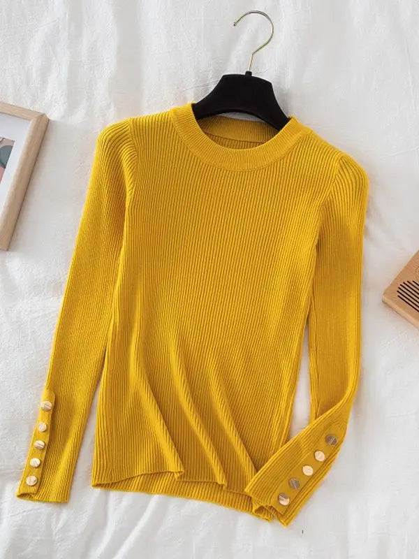 Women's thick sweater pullovers casual button o-neck chic sweater female knit top soft jumper tops