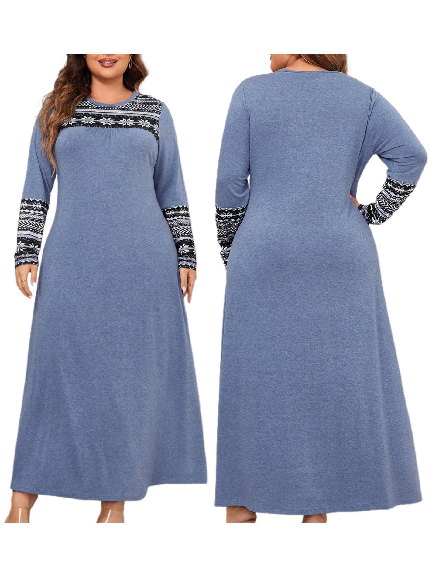 Women s Plus Size Dress Elegant  O-Neck Long Sleeve Maxi Dress for Casual Date Night Outfits