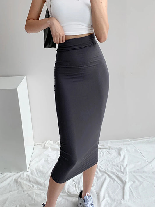 High Stretch Tight Skirt High Waist Midi Skirt