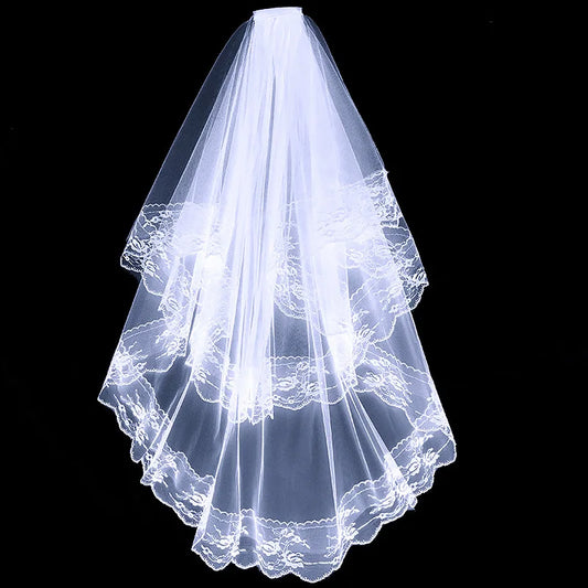2 Tier Black/White Flower Lace Edge Bridal Veils with Comb Elegant Vintage Wedding Hair Accessories