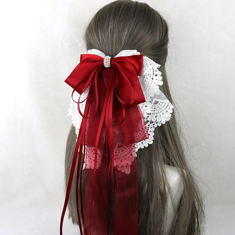 Ribbon Bow Headband With Hairpins Wide Hair Hoop Lace Ruffled Tassels Hair Bands Sweet Hair Accessories