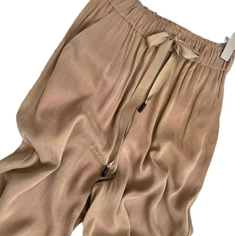 Ice Silk Wide Leg Pants  Summer Thin Satin Casual Pants Women's High Waisted Straight Leg Pants Long Trouser