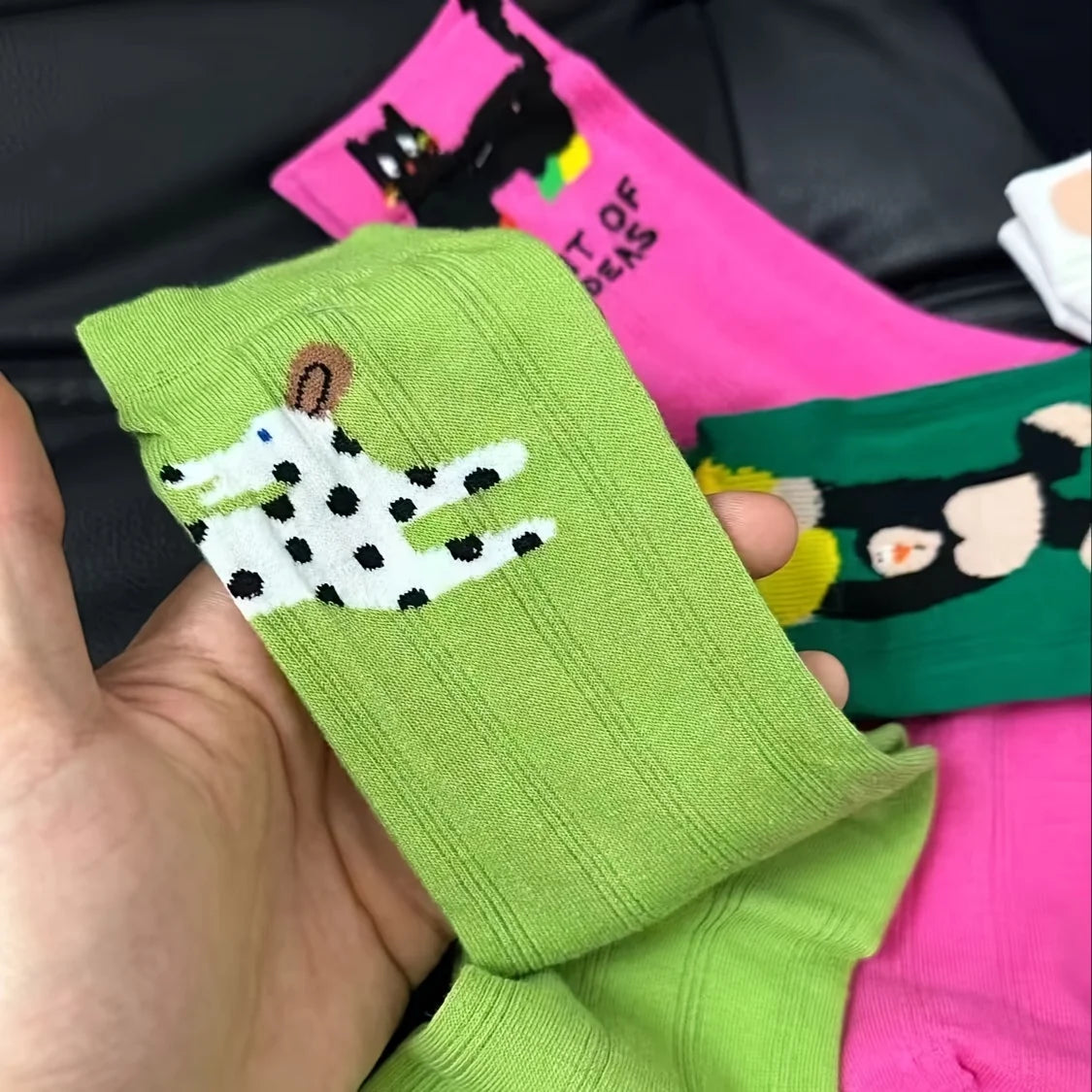 5 Pairs Cartoon Pattern Crew Socks Comfortable And Breathable