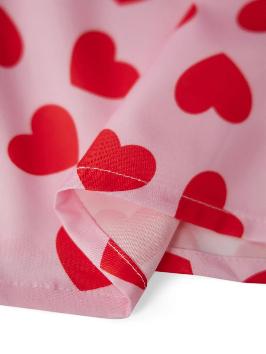 Valentine s Day Pajama Set with Heart Print Short Sleeve Top and Drawstring Shorts  Loungewear Set