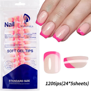 120pcs Pink French Tip Press-On Nails Medium Length Square Shape With Glossy Finish False Nails Full Cover Pre-Shaped Fake Nails