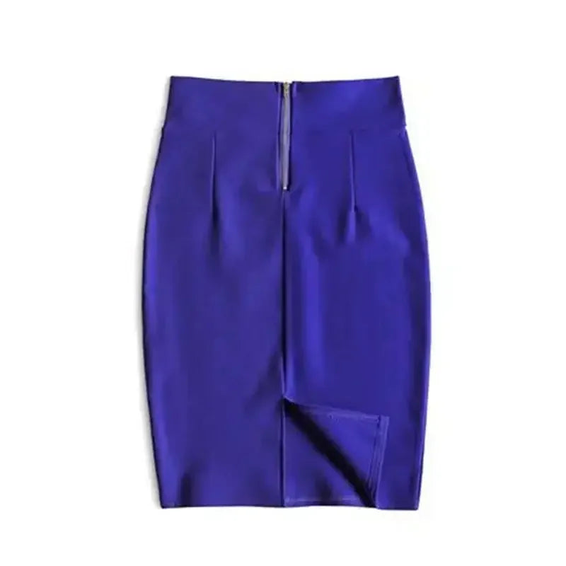 High Waist Skirt Midi Zipper Elastic  Office Pencil Skirt