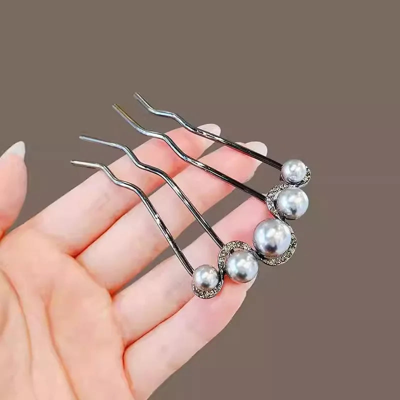 Fashion Metal U-Shaped Hair Fork Stick for Women Girls Simple Pearl Hair Clip Pins Bun Maker Hairstyle Tools Hair Accessories