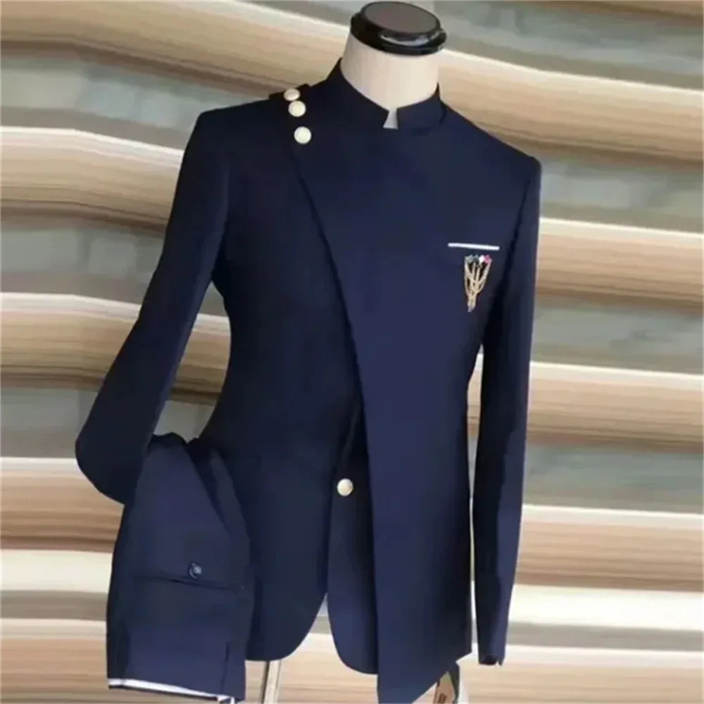 Men's Suits Single Breasted Stand Lapel Blazer  Formal Occasion Party 2 Piece Jacket Pants