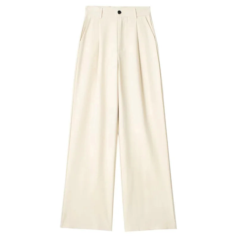 Women's Formal Pants Office Wear Women Striped Grey Black Cream Pants Woman High Waist Suit Pants Casual Wide Leg Trousers