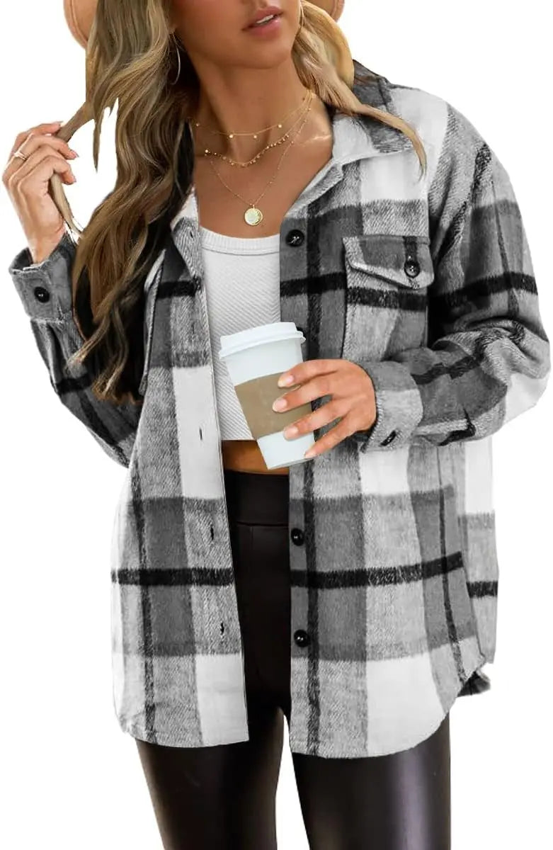 Flannel Plaid Button Down Long Sleeve Shirts Jackets