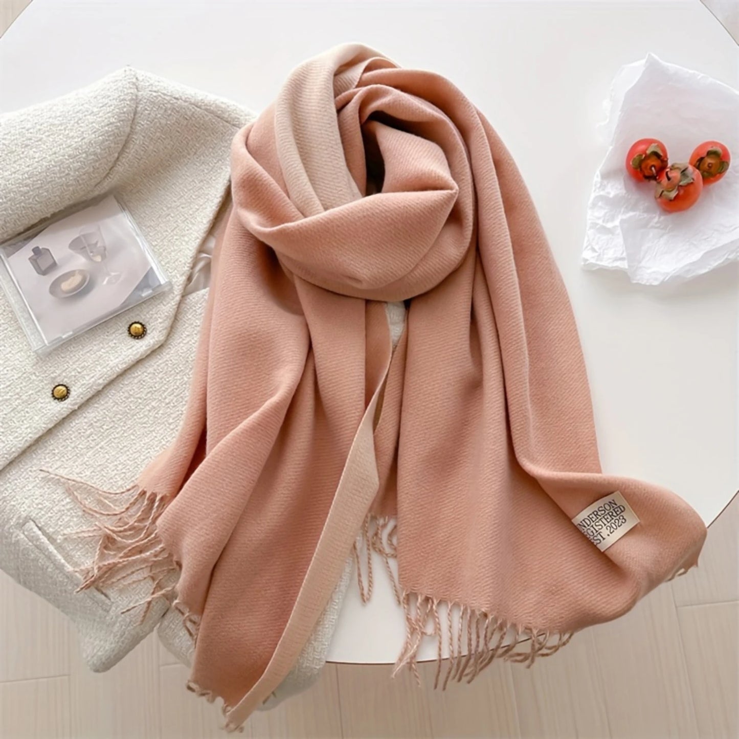 Luxurious Solid Color Tassel Scarf - Soft & Cozy Imitation Cashmere Shawl