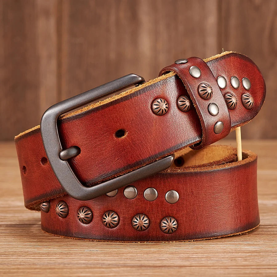 3.8CM  Cow skin Genuine Leather Belt Retro  Rivet Belt