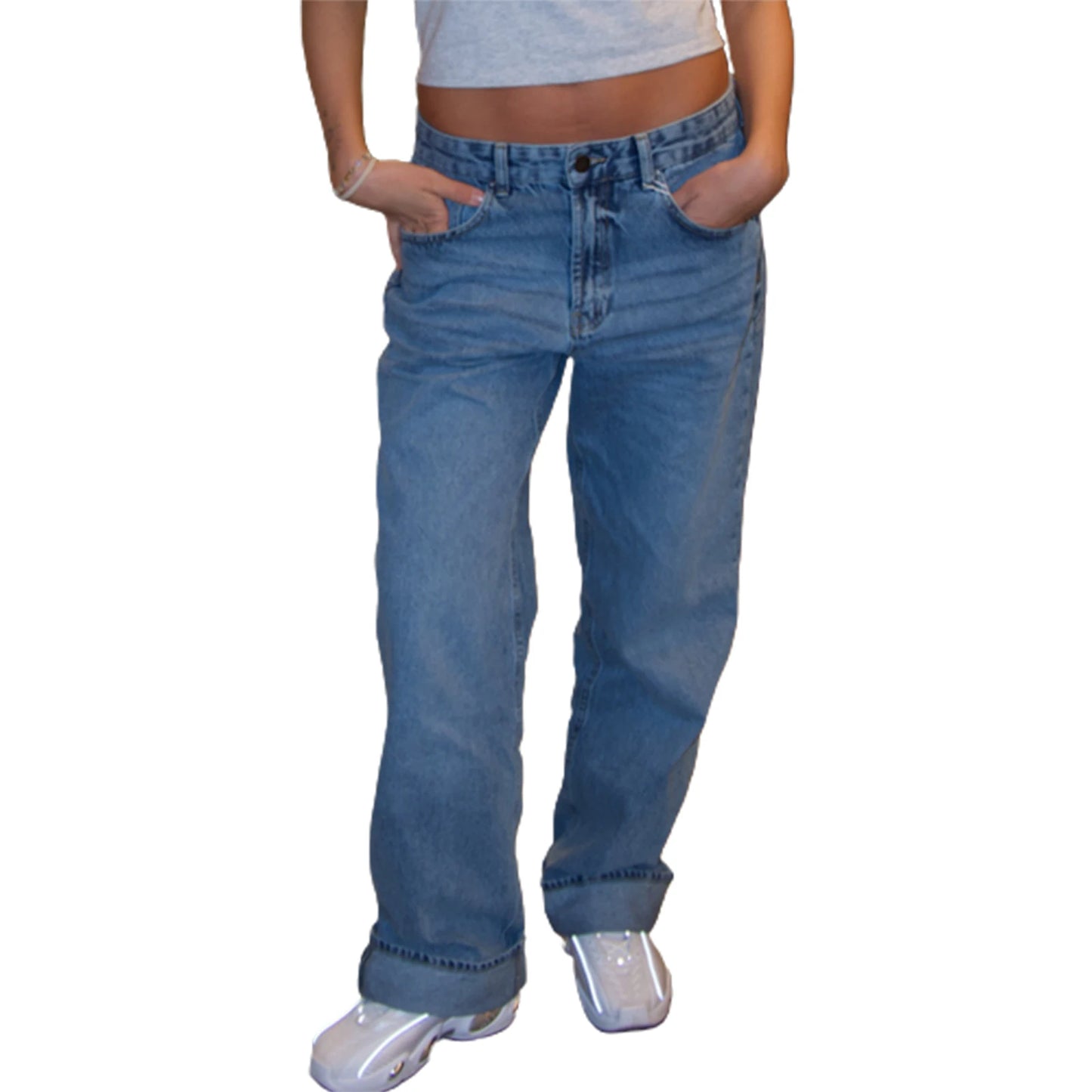 Women s Stylish Star Print Loose Denim Jeans for Spring and Fall - Casual Low Waist Trousers with a Fashionable Twist