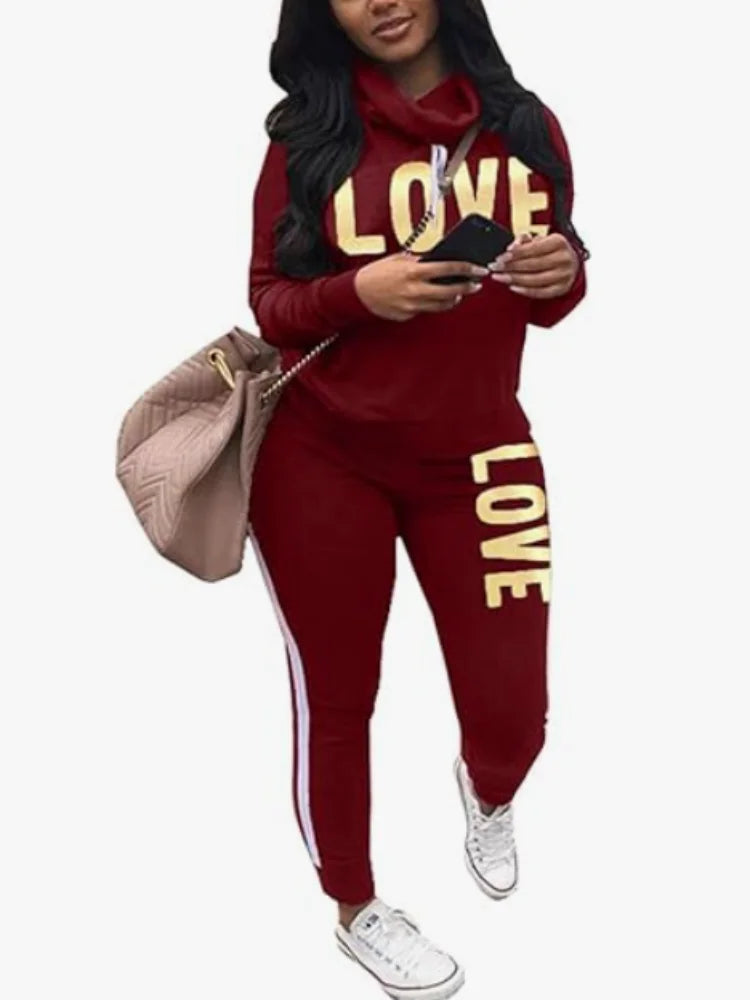 Women Two Piece  Round Neck Pullover Top with Long Pants Casual Outfit