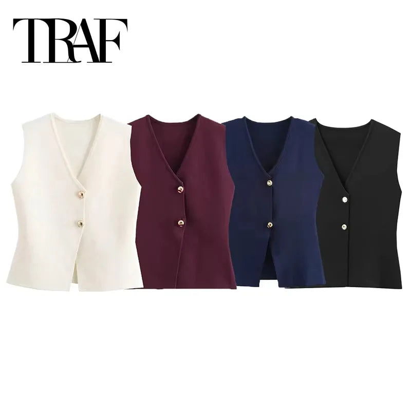 Woman Knit Vest Top Cropped Sleeveless Vests for Women Button Summer Vest Top Knitted Short Tops