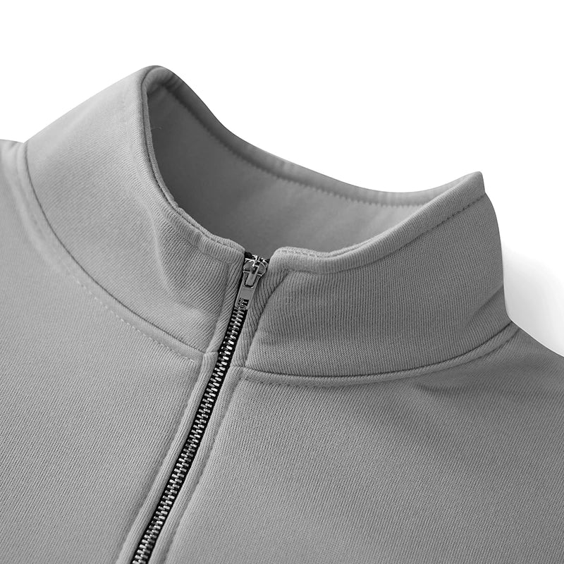 Cozy Fleece Quarter Zip Pullover Sweater with Stand Collar and Long Sleeves for Winter Warmth and Style