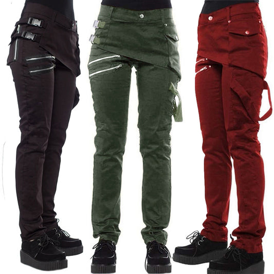 Women Gothic Pants Zipper Pockets Rivet Steampunk Trousers Rock Style Cargo Pants Cool Hip Hop Motorcycle