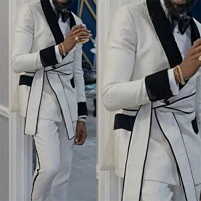 Latest Design Houndstooth Jacket Men‘s Suit Set Brown Pant Peaked Lapel Double Breasted Blazer