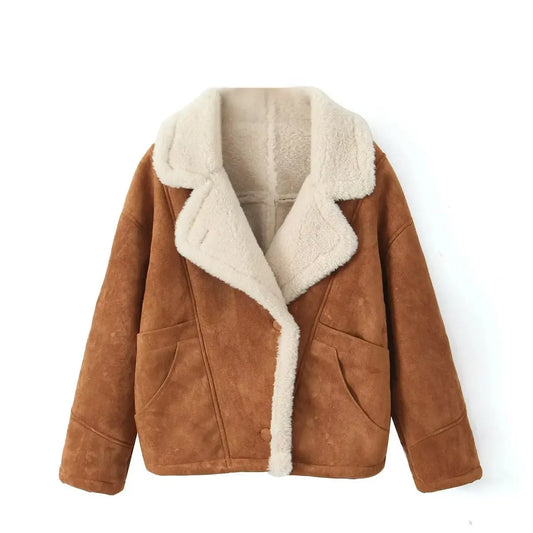 Oversize Loose Lamb Jacket  Fashion Winter Long Sleeve Button Fleece Coats