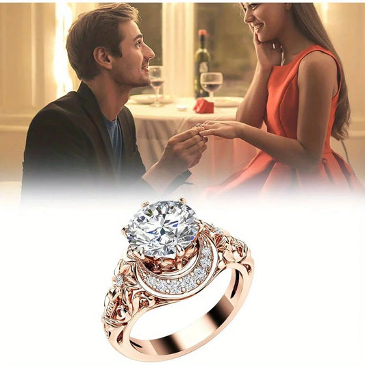 Rings Sterling Silver White Stone Jewelry Rose Gold Plated Champagne Cubic Zirconia