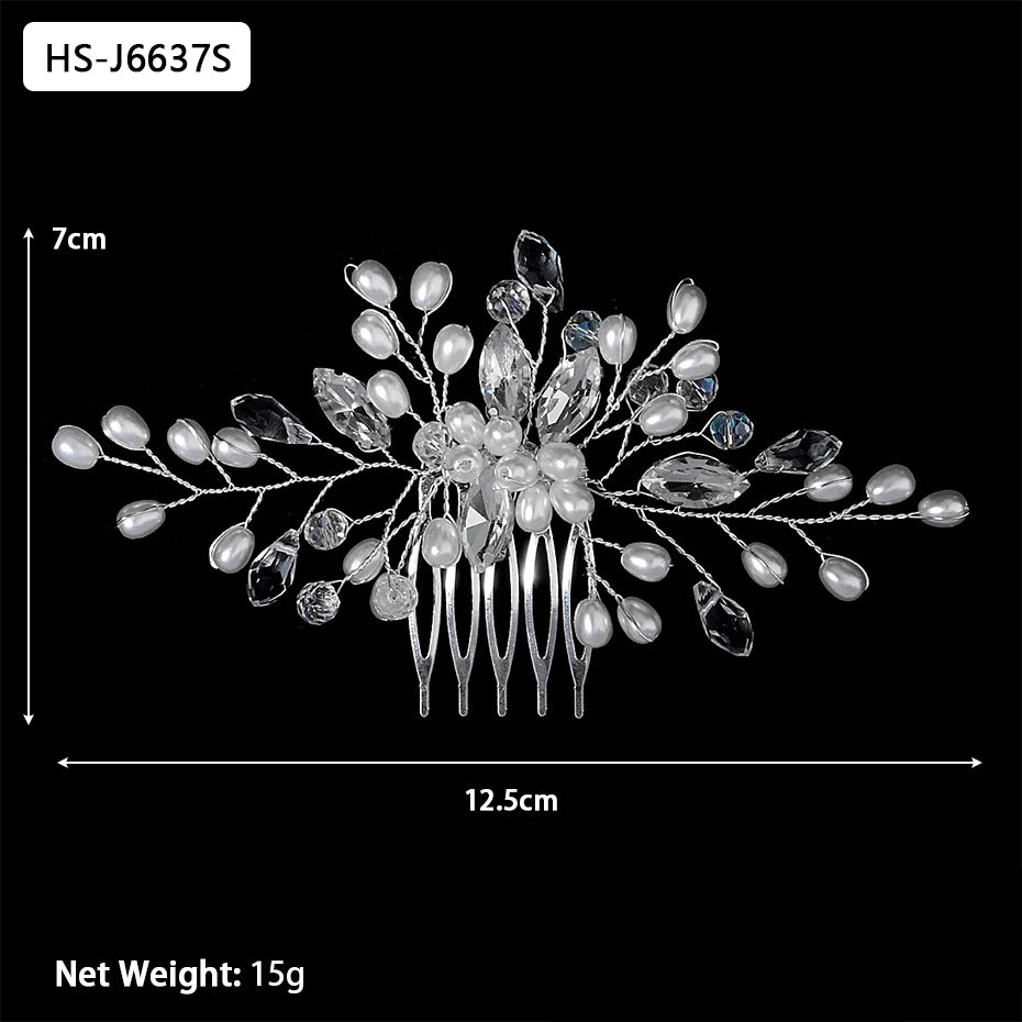Silver Color Rhinestone Hair Comb Pearl Crystal Hair Accessories Ornament Prom Bridal Flower Headpiece Jewelry