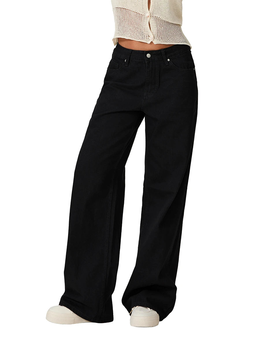 Women s Stylish Star Print Loose Denim Jeans for Spring and Fall - Casual Low Waist Trousers with a Fashionable Twist