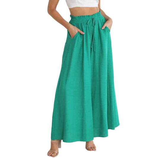 Women High Waisted Palazzo style pants with Elastic Waistband Drawstring Long Trouser Solid Color Casual Long Pants