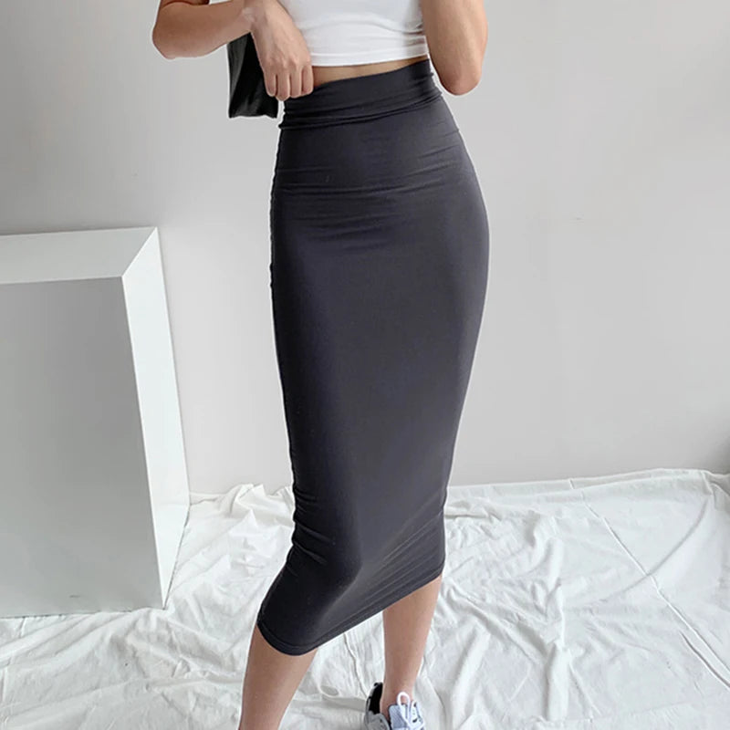 High Stretch Tight Skirt High Waist Midi Skirt