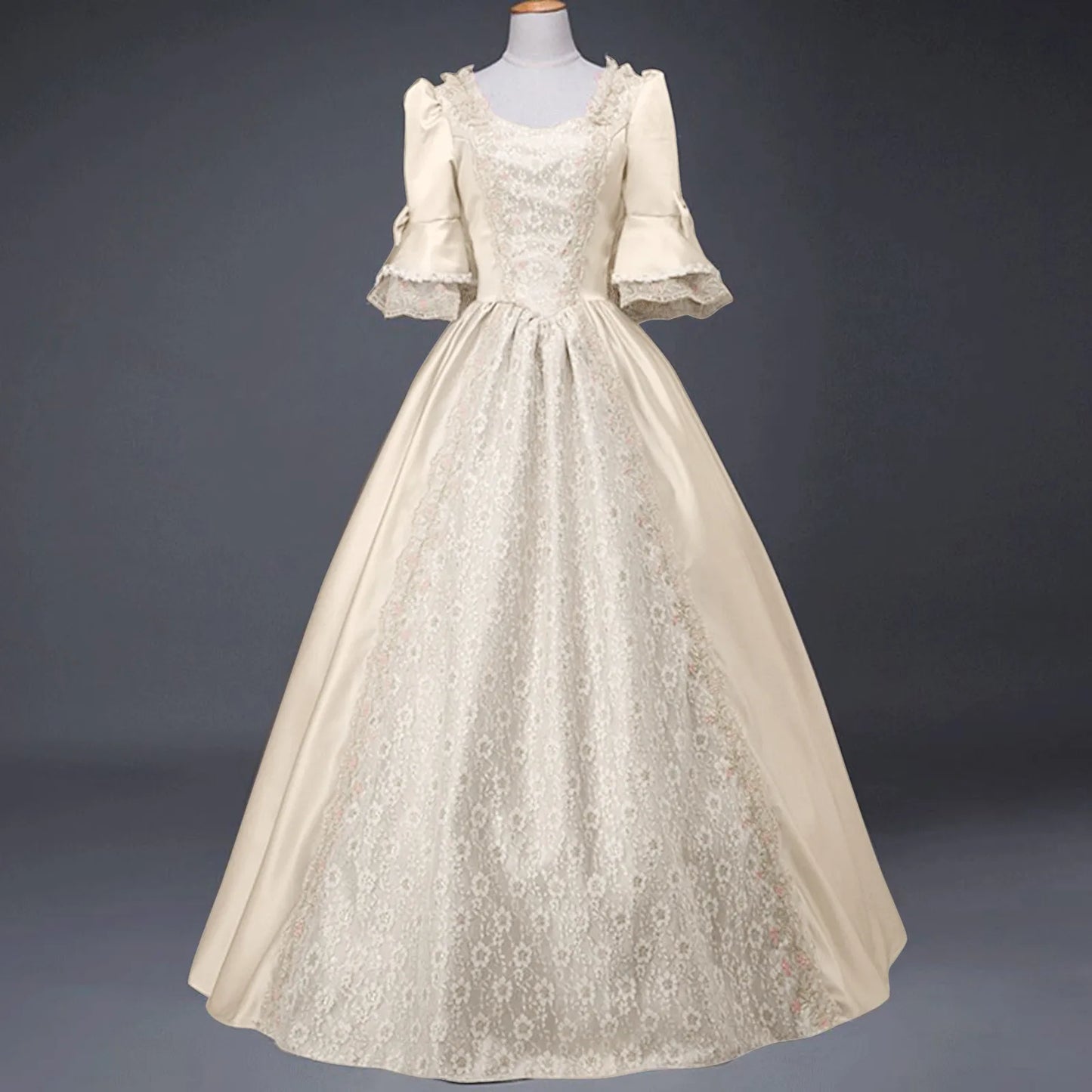 Elegant Temperament Palace Lace Princess Dress Women Medieval Lace Patchwork High Waist Court Dress