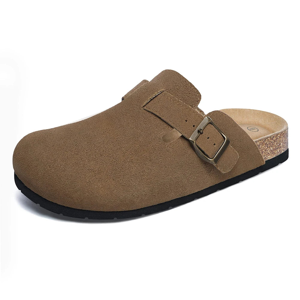 Women's Suede Clogs Shoes Adjustable Buckle Slip Casual Fashion Footbed Home Clog