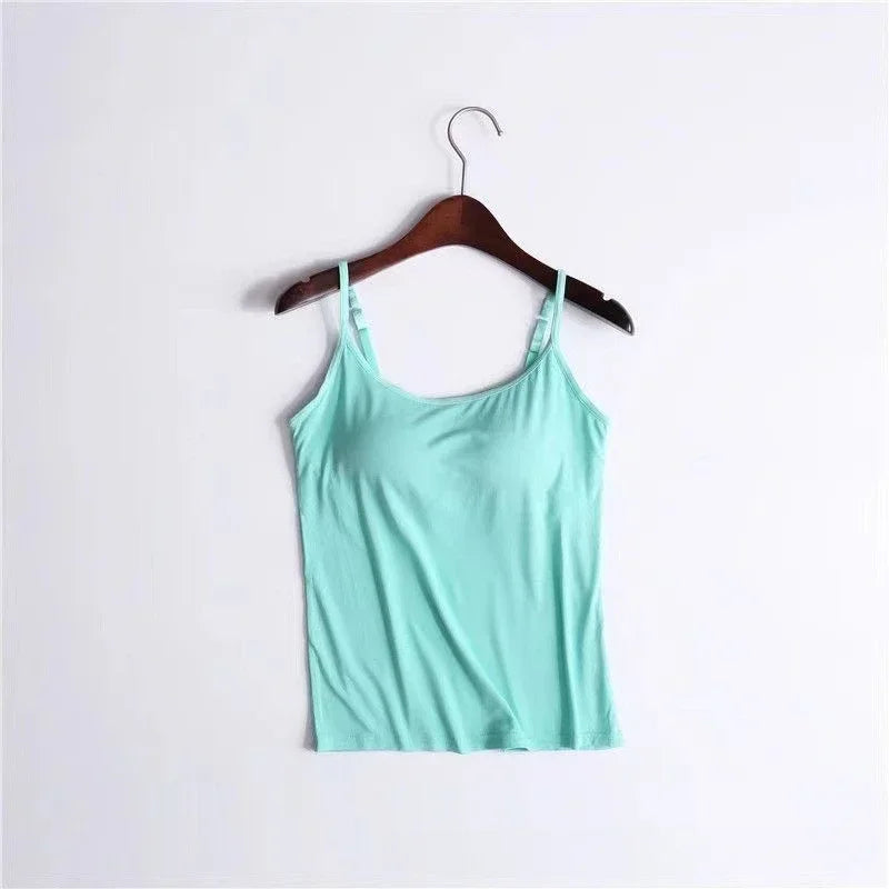 Sexy Women Tops Solid Padded Bra Spaghetti Camisole Top Women Vest Women Camisole with Built in Bra Cami Top Vest Tank Top