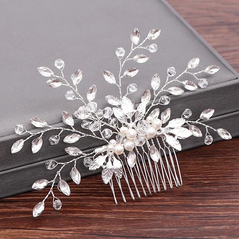 Hair Combs  Hair Accessories For Women Hair Jewelry Silver Color Pearl Rhinestone Head Jewelry Women Accessories
