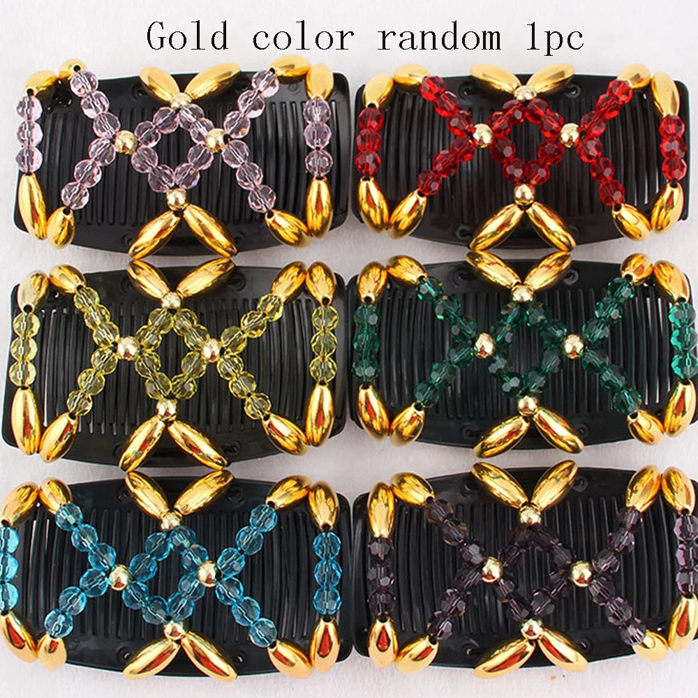 Beads Hair Combs Shiny Rhinestone Beaded Hair Claws Magic Tuck Comb Updo Accessories Elastic Headwear Bun Ponytail Holder
