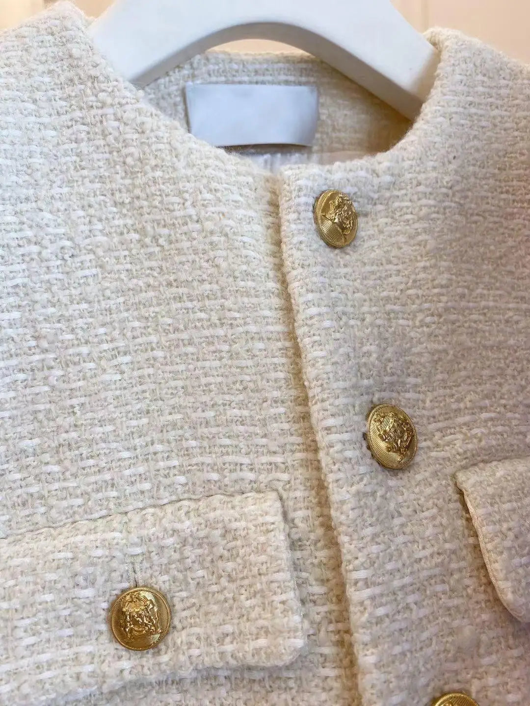 French Wool Tweed Coat Fashion High-end Gold Button Short Slim  Spring and Autumn  Women's Jacket