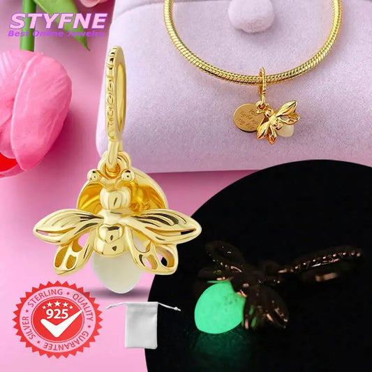 925 Sterling Silver Glow-In-The-Dark Firefly Pendant Beads Fit Pandora Original Bracelet
