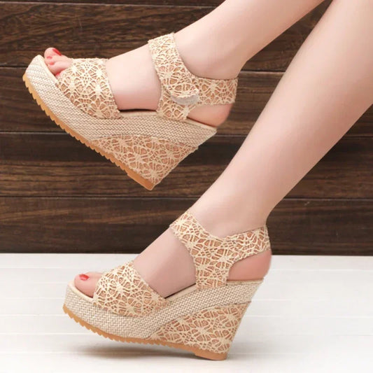 Women's Wedges Sandals  Summer  Fashion Mesh Peep Toe Platform High Heel Women Sandals Sexy Party Dress Women