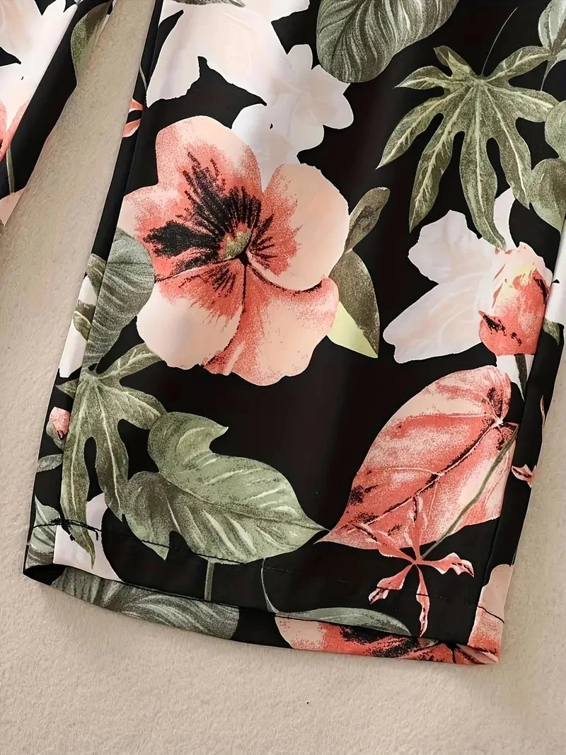 Floral Pants Spring and Summer Thin High Waist Slim Ice Silk Stretch Floral straight-leg Women's Pants