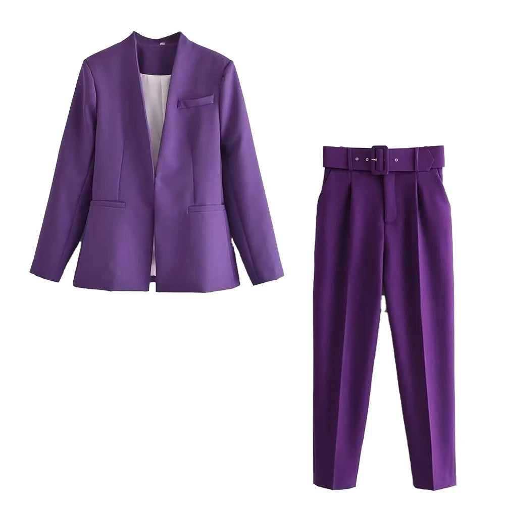 Casual Women's Wear Simple Fashion Solid Color Suit Top Straight Pants Set Two Piece Set Blazer Pants