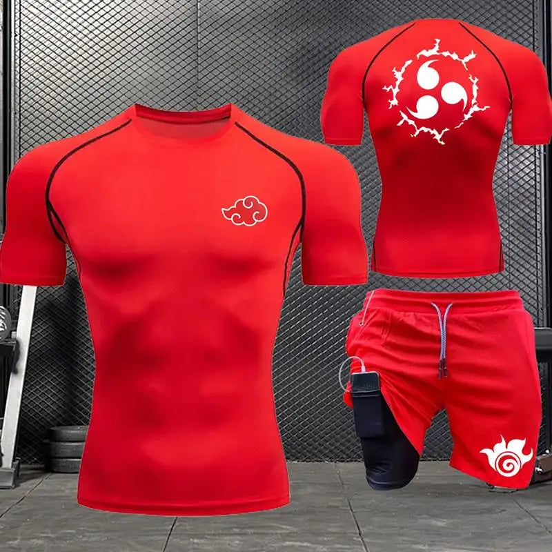 Jogging Breathable Compression Sportswear Summer Men's Training Two-piece Tight T-shirt Fitness Shorts Gym Workout Set S-3xl
