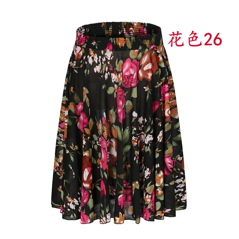 High Waist Printed  Floral Skirt Square Dance Ice Silk