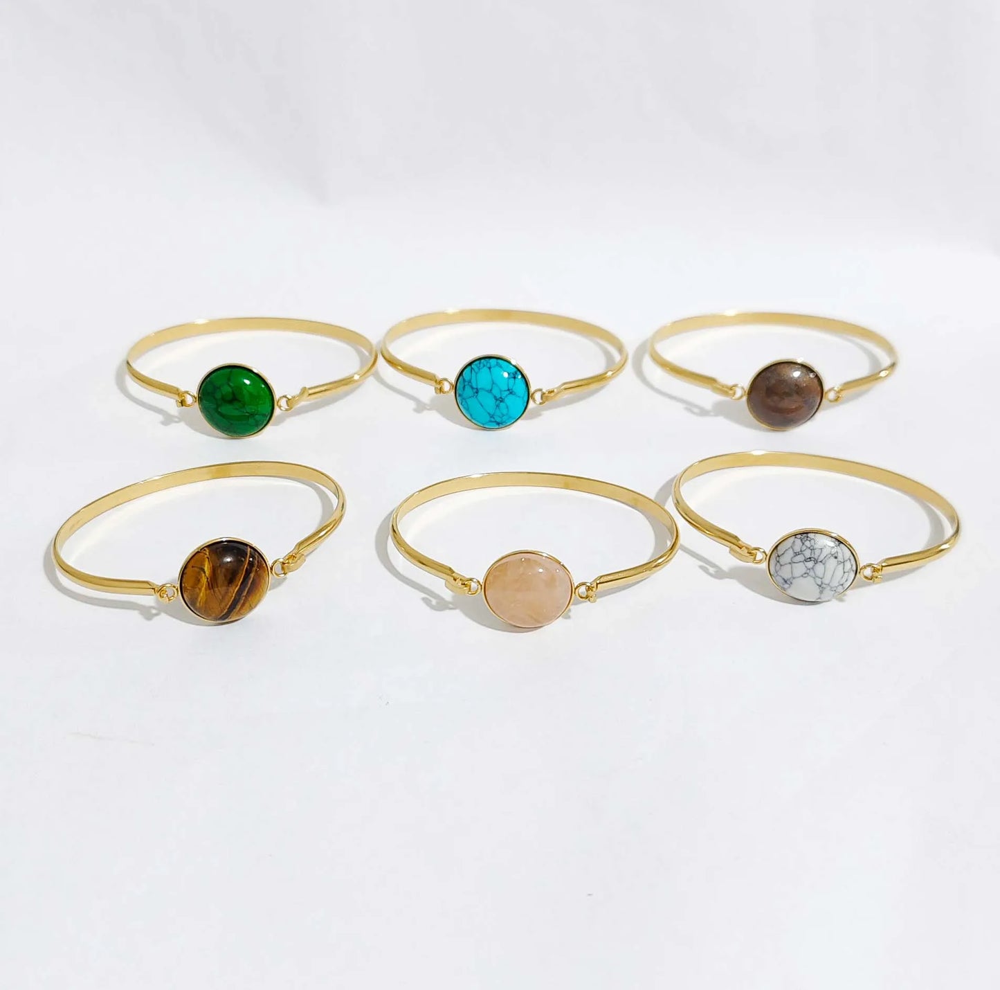 European and American wind fashion natural stone bracelet retro art round opening stainless steel bracelet