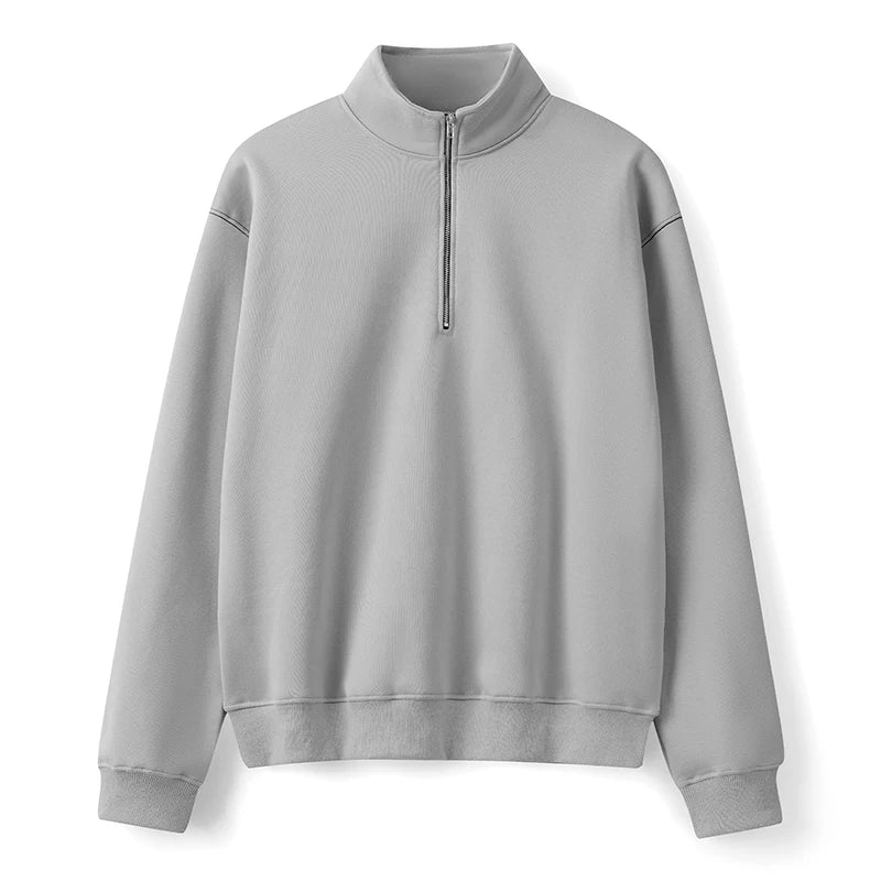 Cozy Fleece Quarter Zip Pullover Sweater with Stand Collar and Long Sleeves for Winter Warmth and Style