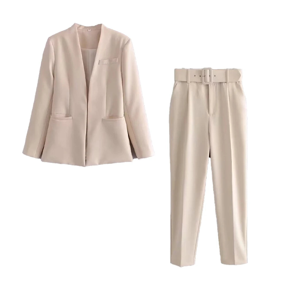 Casual Women's Wear Simple Fashion Solid Color Suit Top Straight Pants Set Two Piece Set Blazer Pants