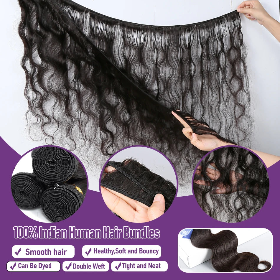 40 50 Inch Body Wave Raw 3 4 Bundles Indian Remy 100% Unprocessed Human Hair Wavy Weave extensions