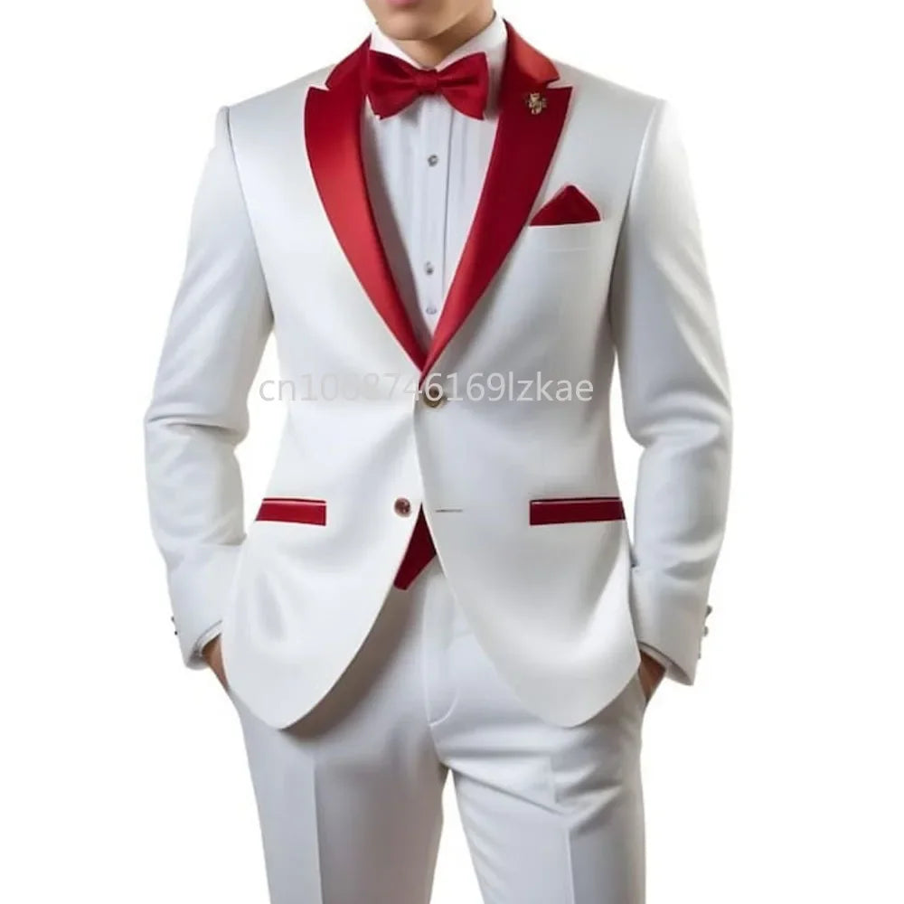 Customized White Men Suits Single Breasted Notch Lapel Slim Fit Male Clothing High Quality Wedding 2 Piece Jacket Pants