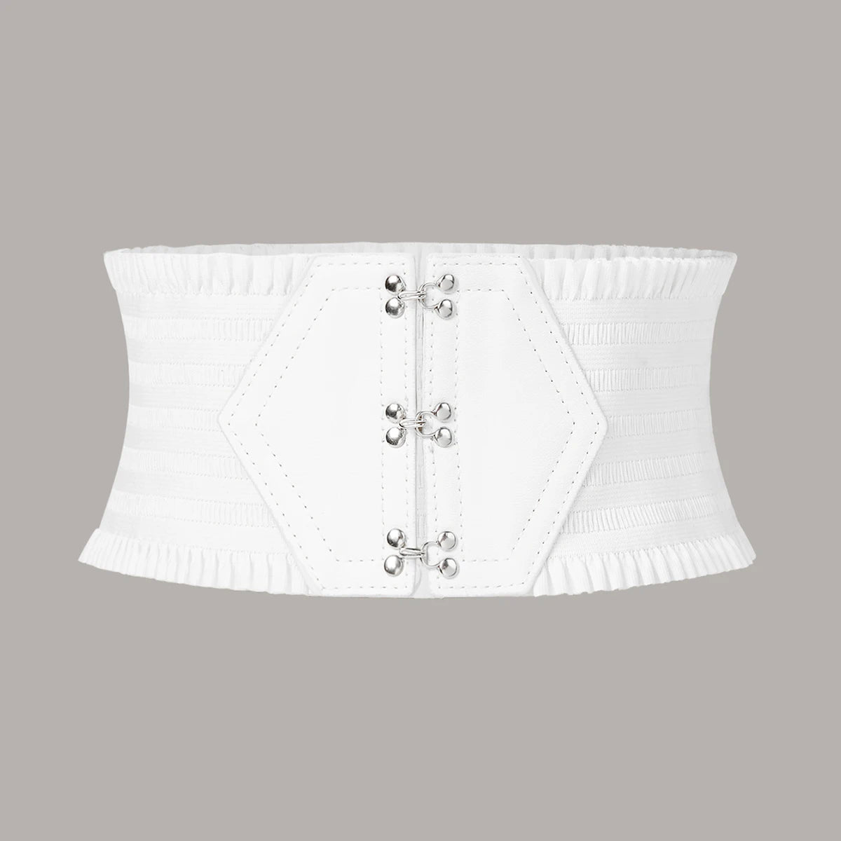 Vibrant Triple Buckle Elastic Waistband Ruffles Wide Belt - Elegant Decorative with Adjustable Strap