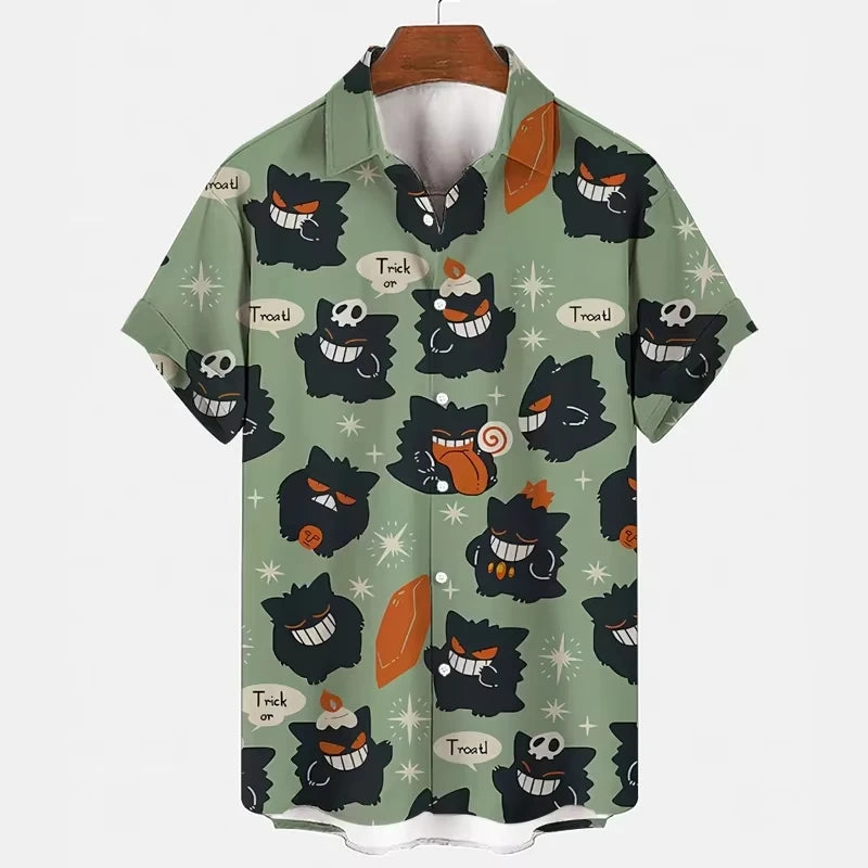 MINISO Pokemon Pikachu Men's Short-sleeved Shirt Beach Shorts Set Men's Summer Street Fashion Men's Casual Hawaii Shirt Suit